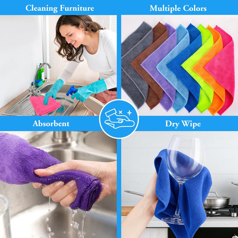 lucdnc Microfiber Reuseable Cleaning Cloths 16 Pack 8 Color Soft Kitchen Towels 11.5""X11.5"" Cleaning Rags for Housekeeping Home Bathroom Car Lint Free Wet and Dry Use Dusting Cleaning Supplies - Image 3